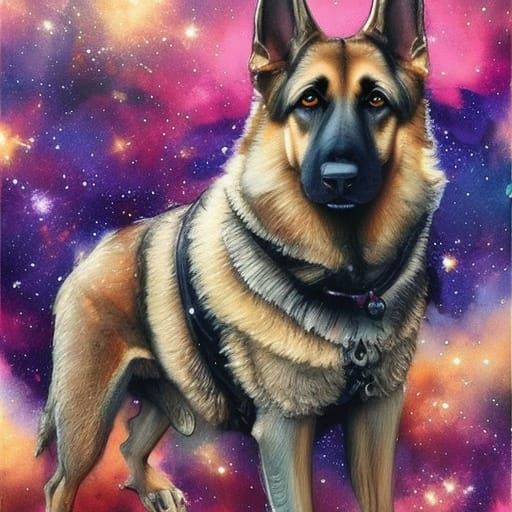 German Shepherd Dog in Starry Sky, Impasto Style