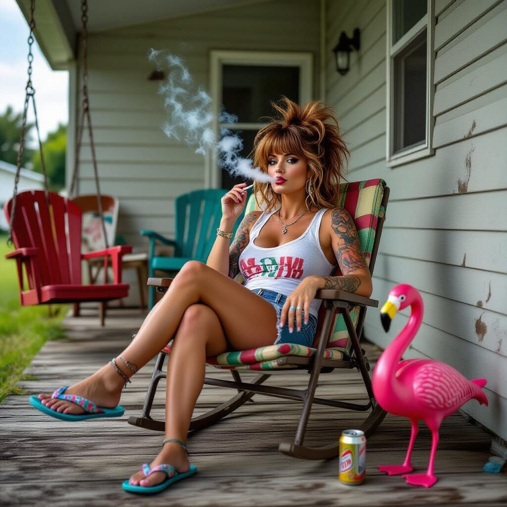 Pop Surrealism: Woman on Mobile Home Porch