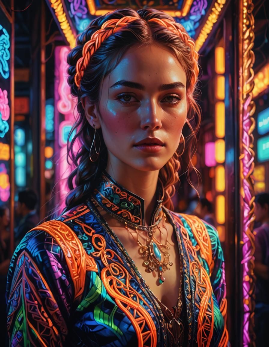 Neon Plaited Clothing: A Hyper-Realistic Digital Painting
