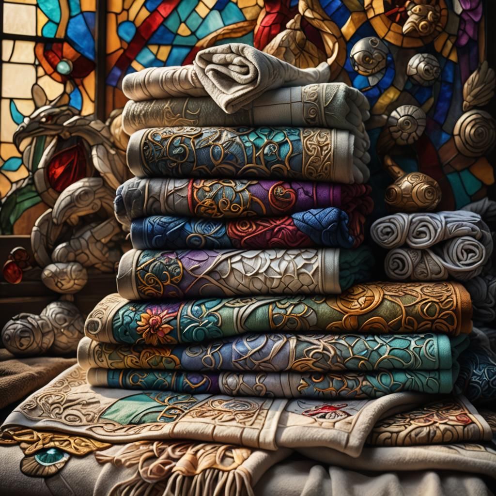 Mystical Bath Towels with Embroidered Creatures