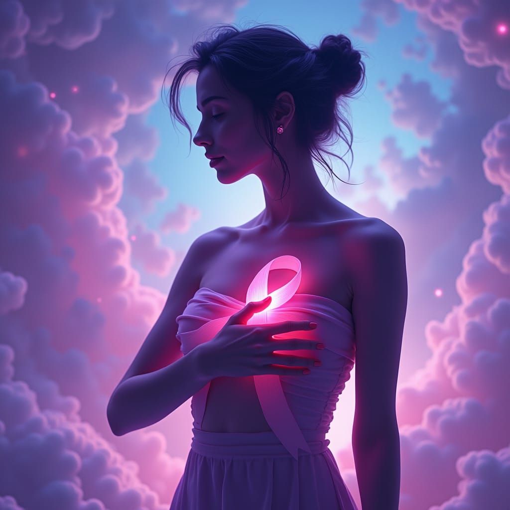 Empowering Silhouette with Pink Ribbon: Early Detection Save...