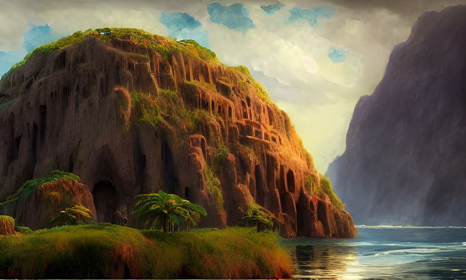 Skull Island: Fantasy Landscape in Watercolor Style