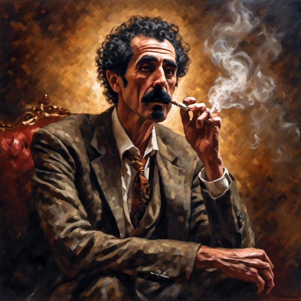 Borat smoking a stogie