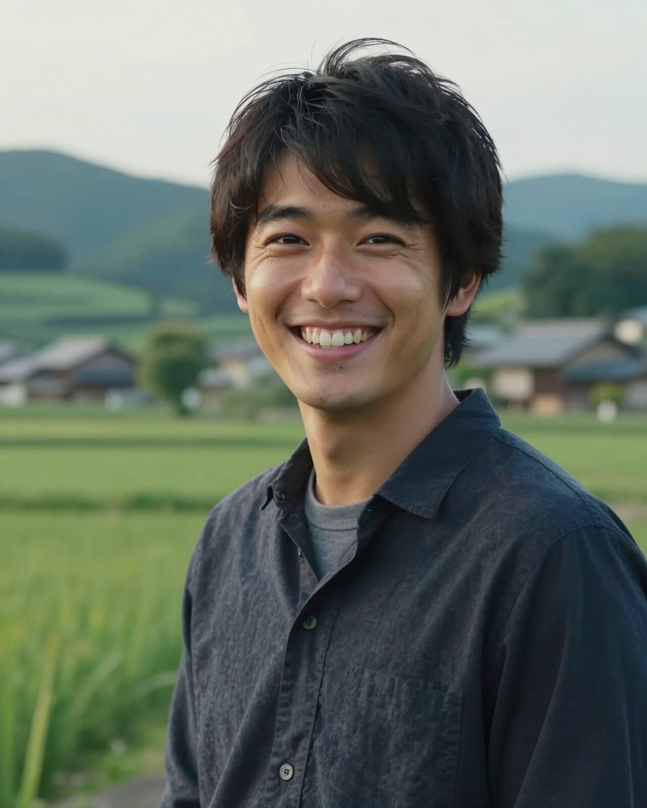 Man of Radiance: Hikaru's Joyful Portrait in Japanese Countr...