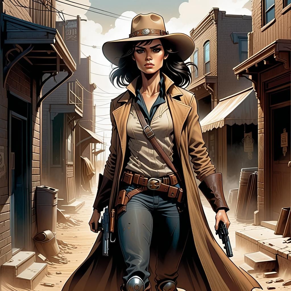 Female Gunslinger in Comic Book Art Style