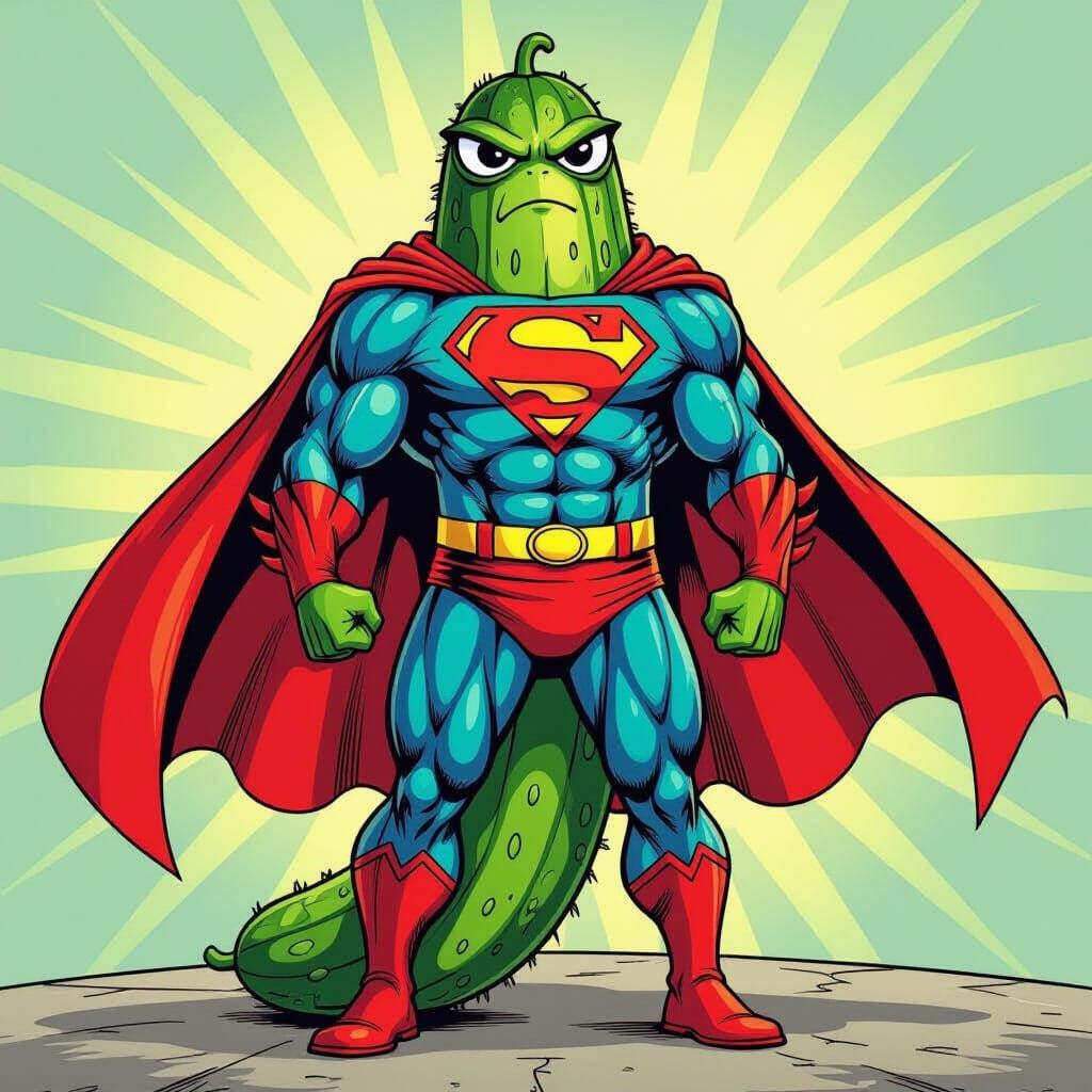 Cucumber Superman in Comic Book Style