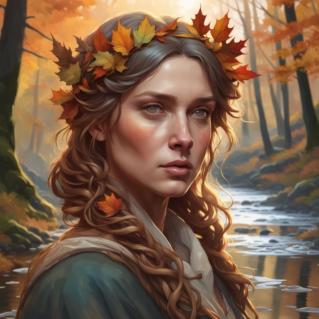 Autumn Fairy Feeds Animals: Hyperdetailed Art Nouveau Portra...