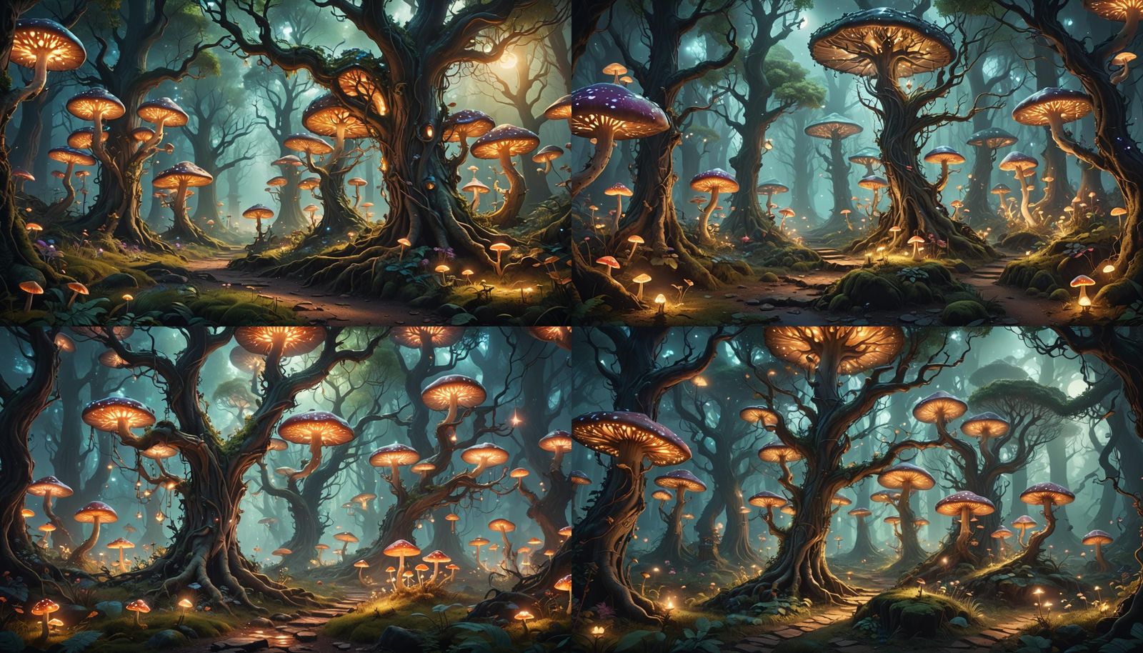 Enchanted Forest with Glowing Mushrooms in Dreamlike Colors