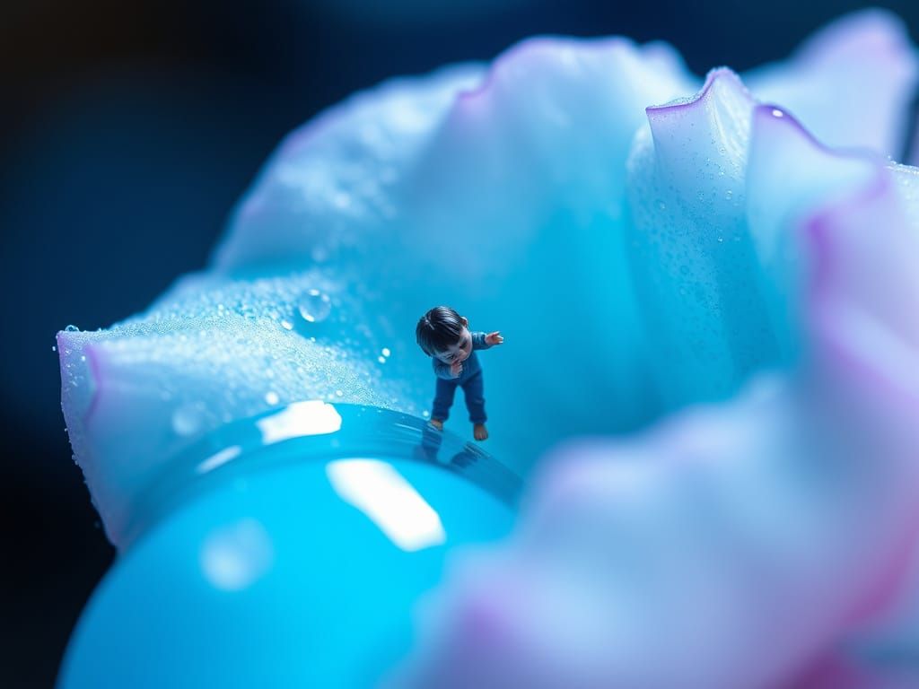 Tiny Petallic Person in Crazed Emulsion Denial