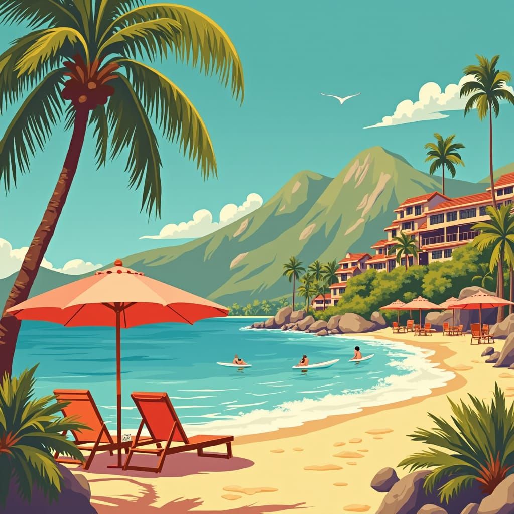 Retro Vacation Posters in Mid-Century Modern Style