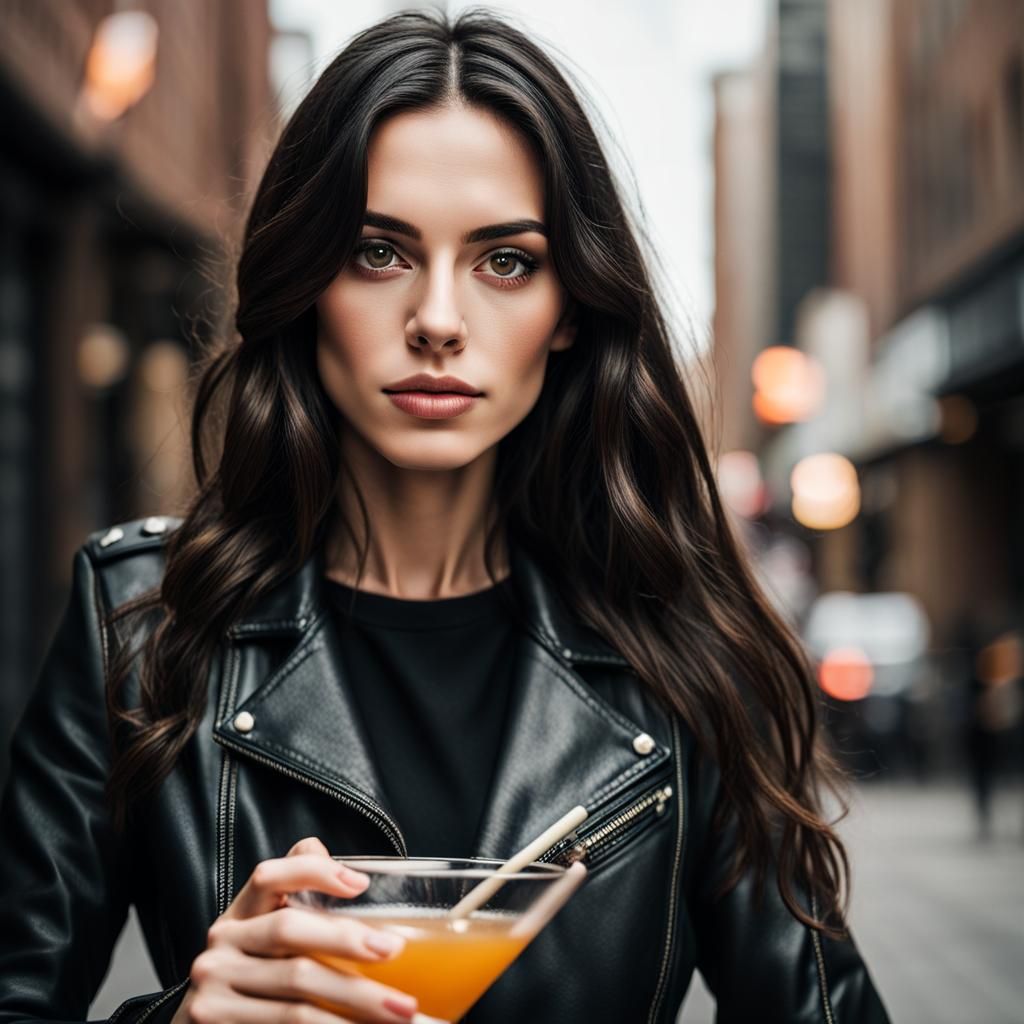 AI Portrait: Woman with Dark Hair and Cocktail