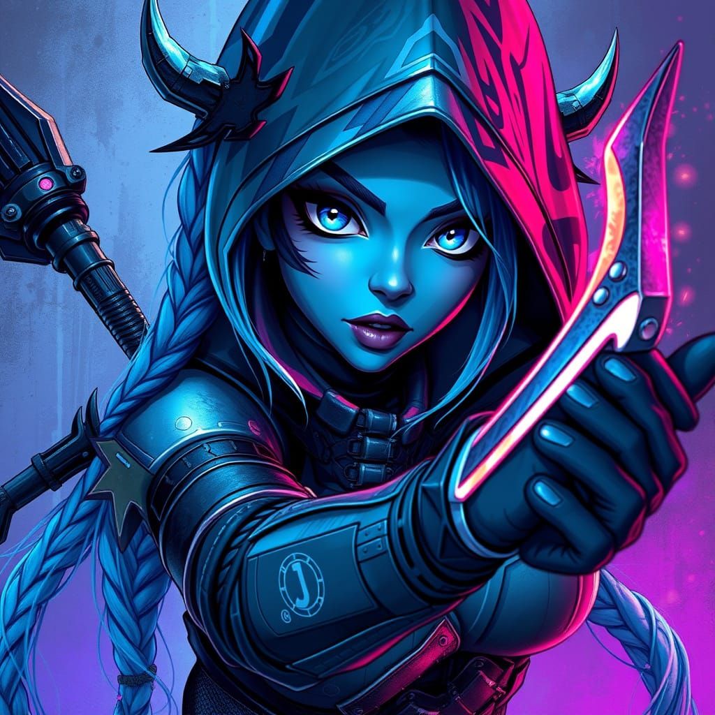 Assassin Jinx in Alcohol Ink Art Style