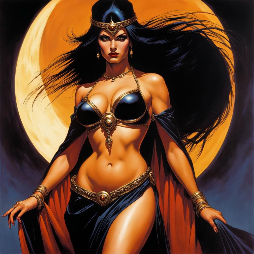 Gothic Sorceress in Moonlight: Fantasy Comic Art