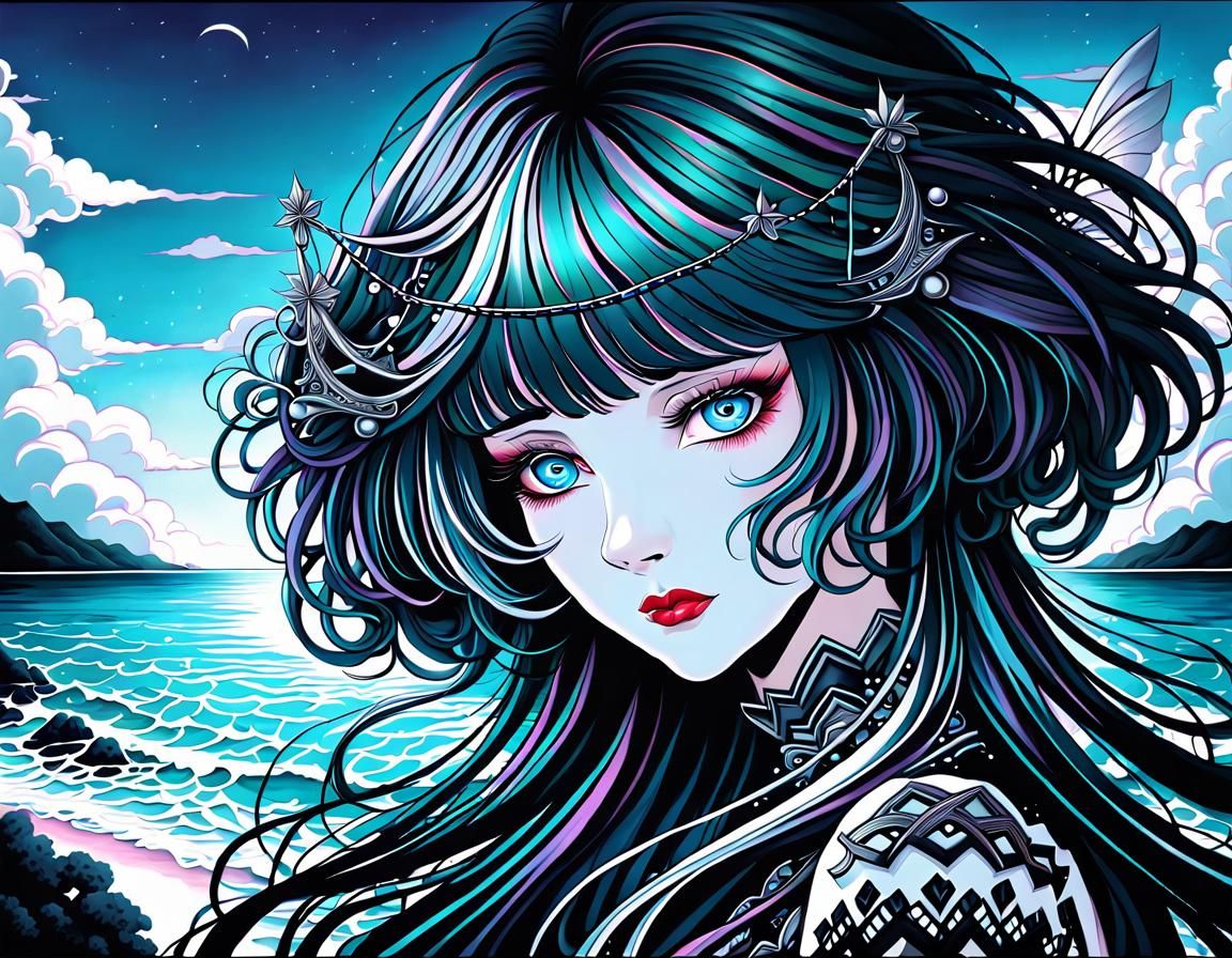 Mournful Beach Portrait in Surrealist Style