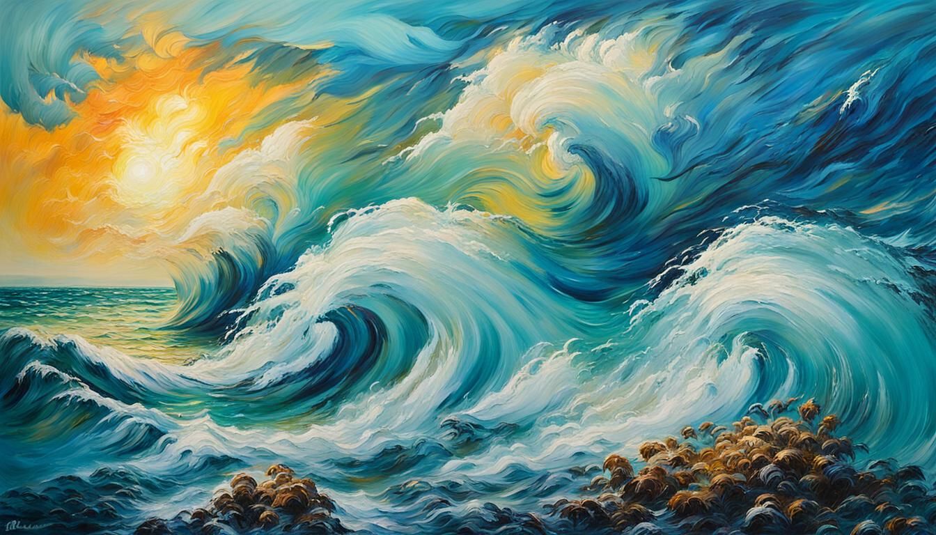 Turbulent Seascape in Vibrant Turquoise and Blues - Dynamic...
