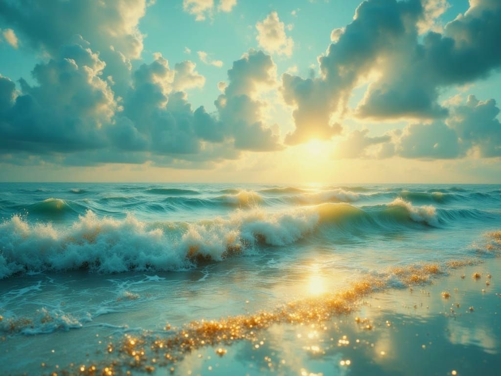 Ethereal Seascape with Golden Light Rays