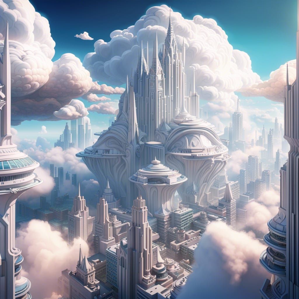 Dreamy 80s Cloud City in the Sky