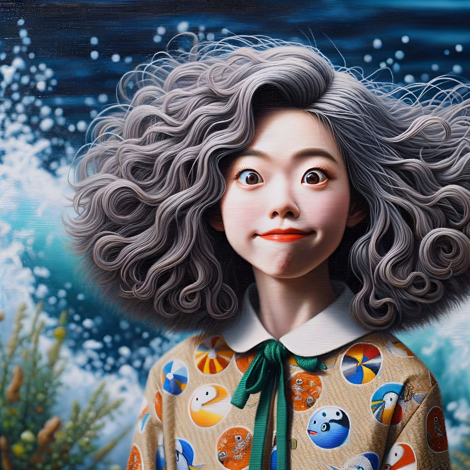 Playful CGI Woman Portrait in Oil Painting Style