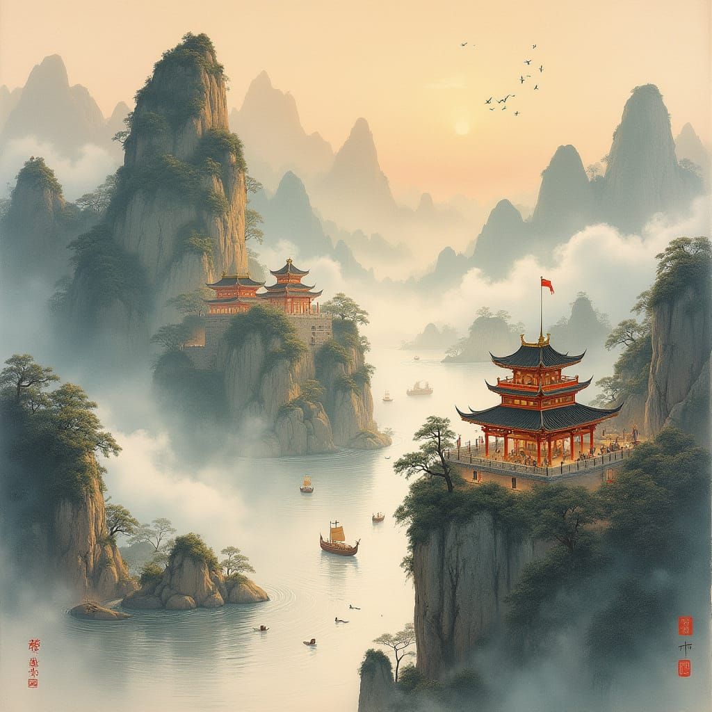 Mountain Peaks Embracing in Dusk