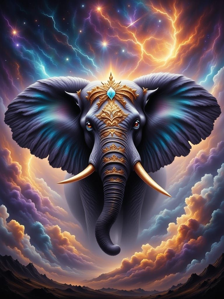 Ethereal Elephant in Celestial Dreamscape