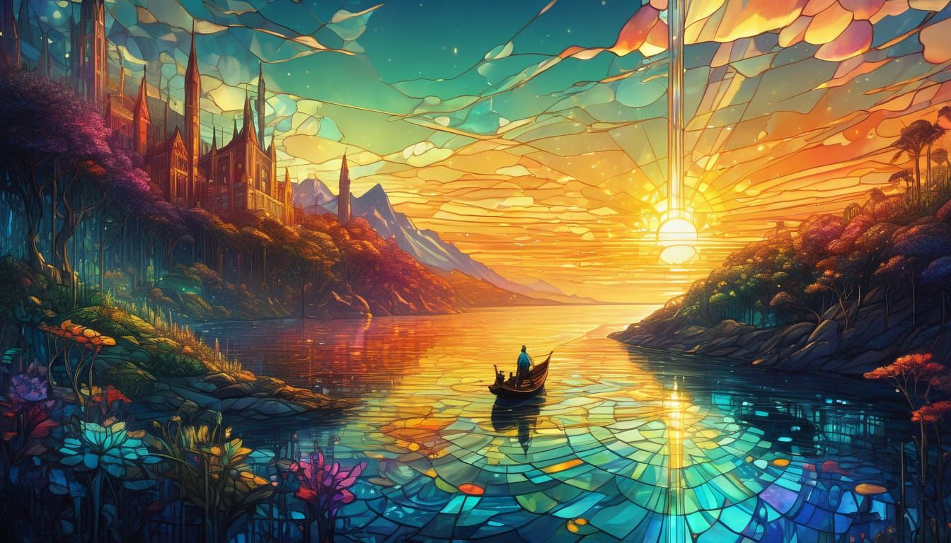 Stained Glass Masterpiece in Vibrant Digital Art
