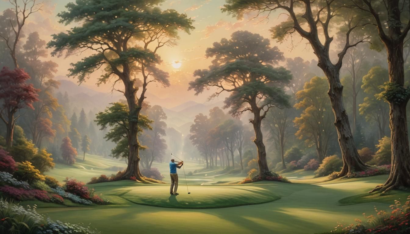 Dreamy Golf Course at Sunset in Golden Light