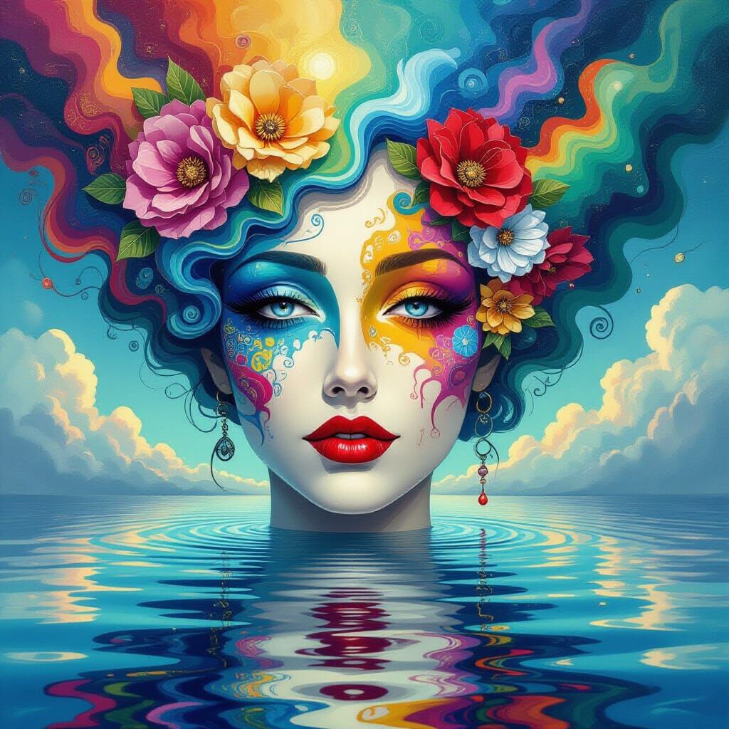 Surreal Woman's Face Merging with Nature