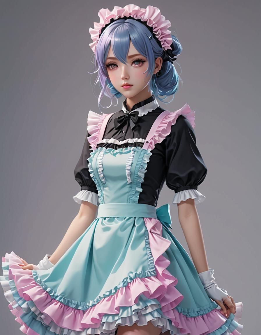 Pastel Goth Maid Dress in 3D Anime Art