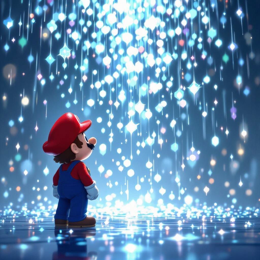 Super Mario Backside in Magical Luminescent Rain
