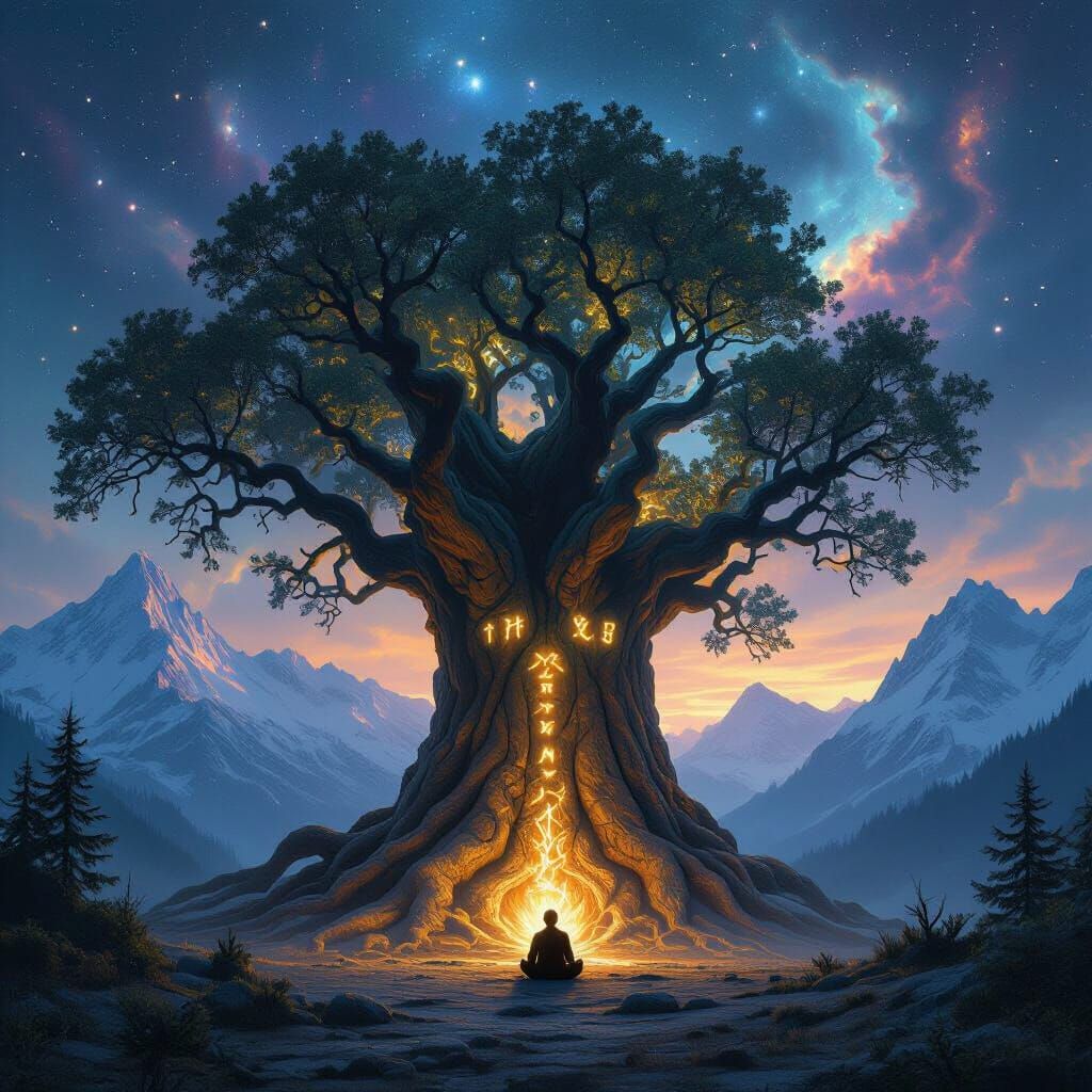 Ancient Tree with Glowing Runes Digital Matte Painting