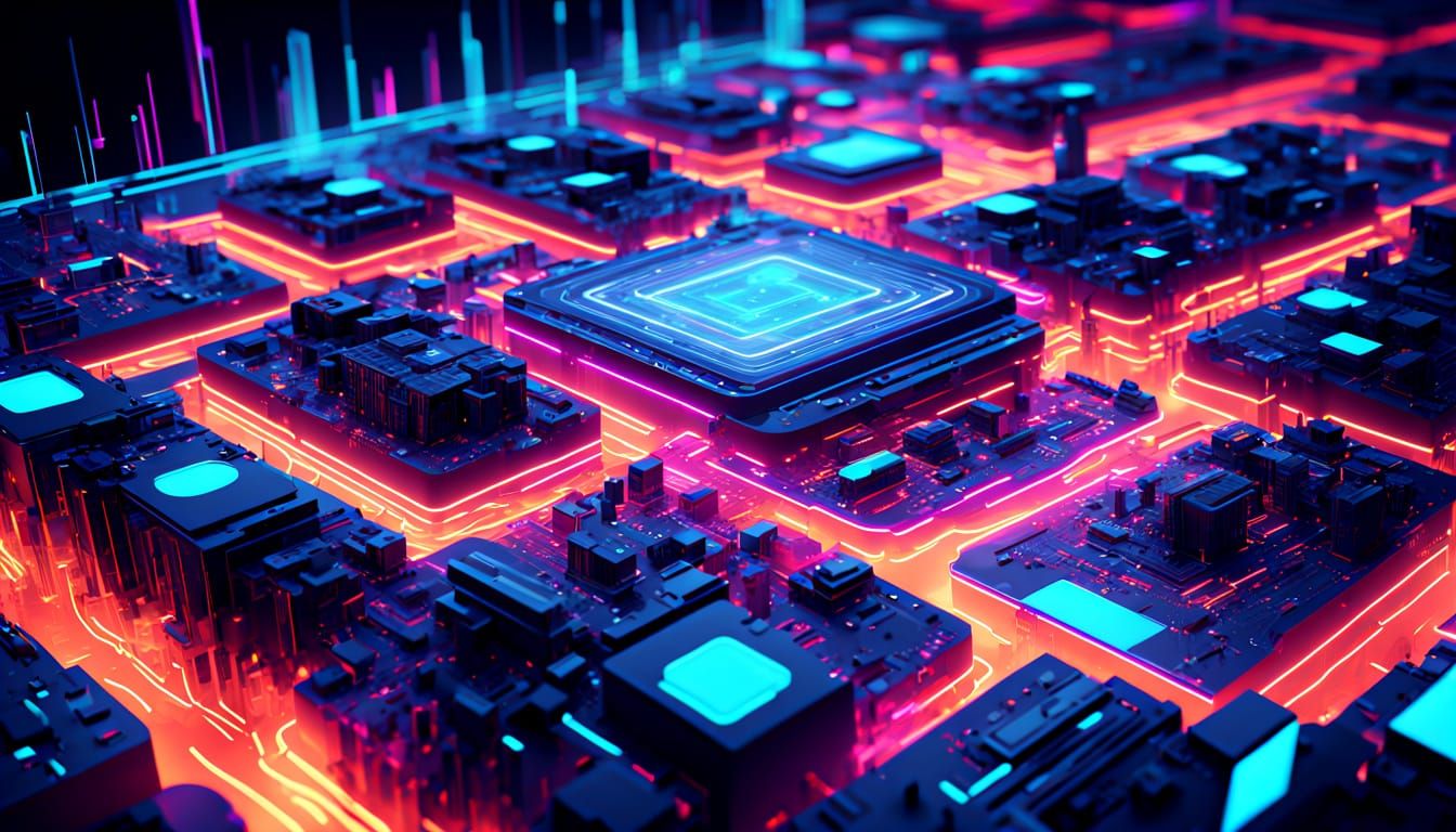 Neon Futuristic Metropolis Transforms into Code