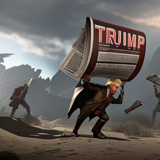Donald Trump Throws Newspaper: Dark Fantasy Concept Art