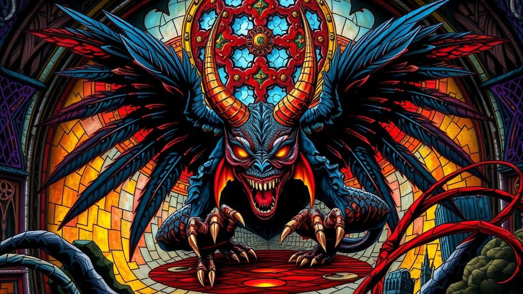 Gothic Harpy in Twisted Stained Glass Mosaic