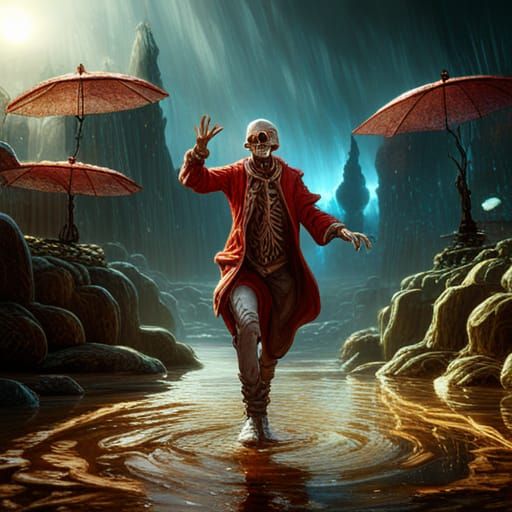 Skeleton's Rainy Dance: Detailed Fantasy Art