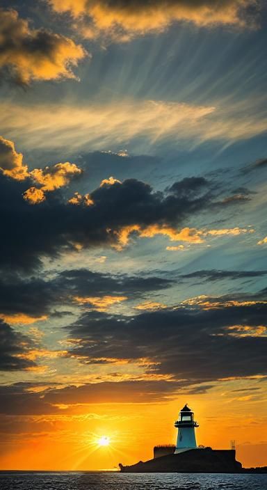Lighthouse Sunset: Warm Glow Beckons Ships