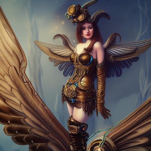 Steampunk Girl with Wings in Cel-Shaded Style