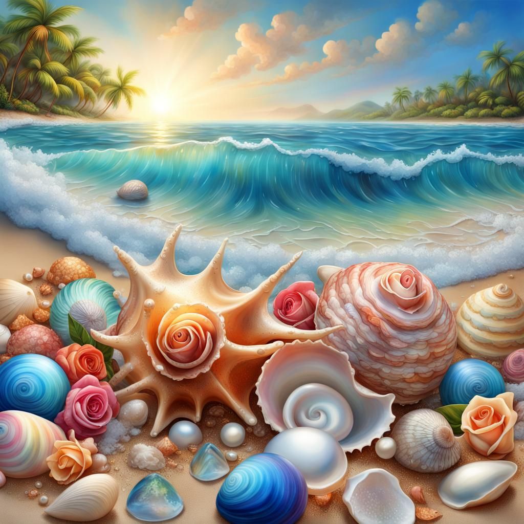 Tropical Beach with Magical Sphere: Hyperrealistic Oil Paint...