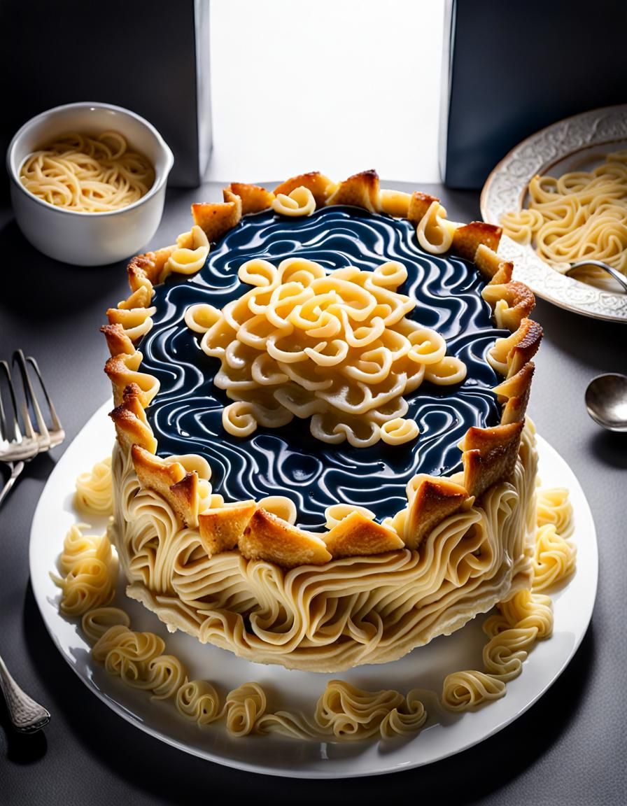 Fractal Noodle Kugel Pie: Detailed Food Photography