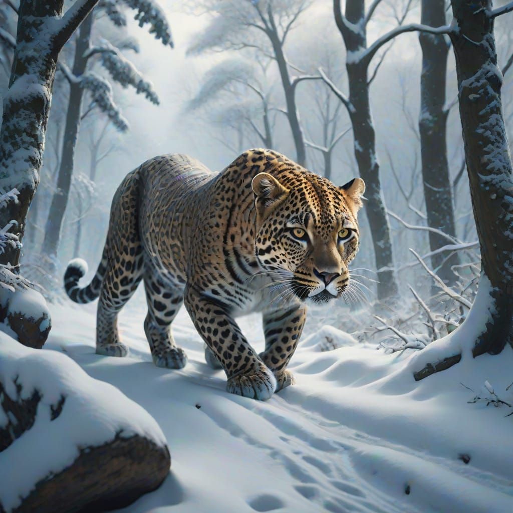 Epic Winter Landscape of a Majestic Leopard