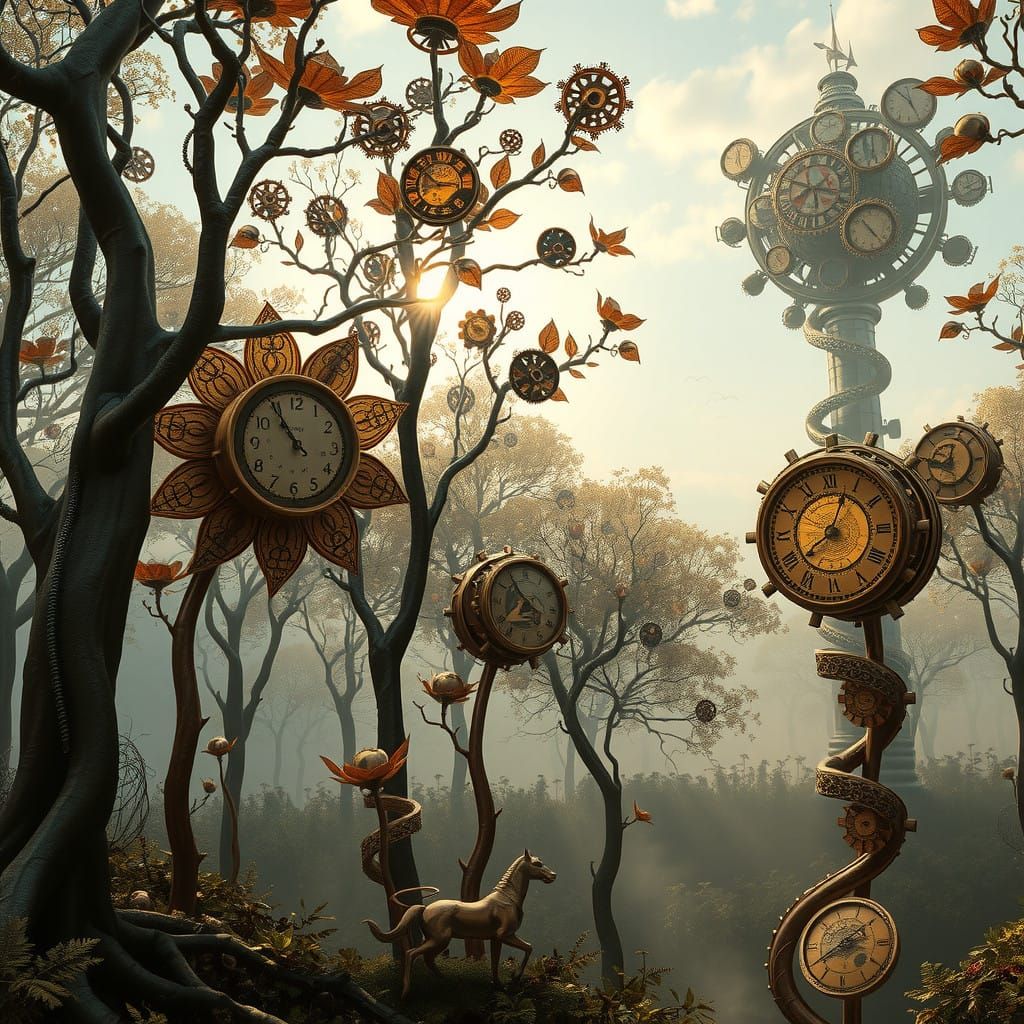 Mechanical Dawn Forest: A Symphony of Clockwork and Nature