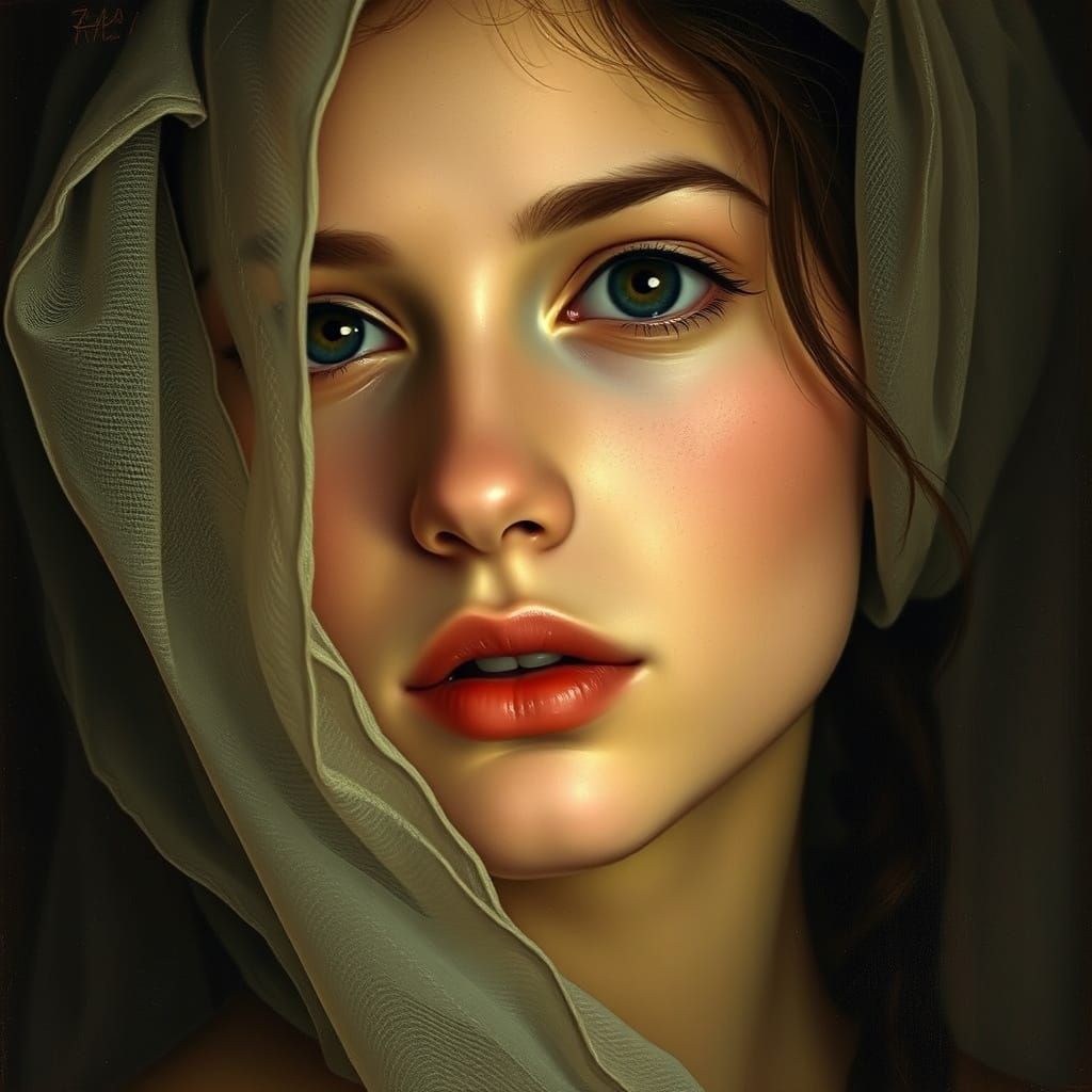 Ethereal Portrait of a Young Woman in Soft Chiaroscuro