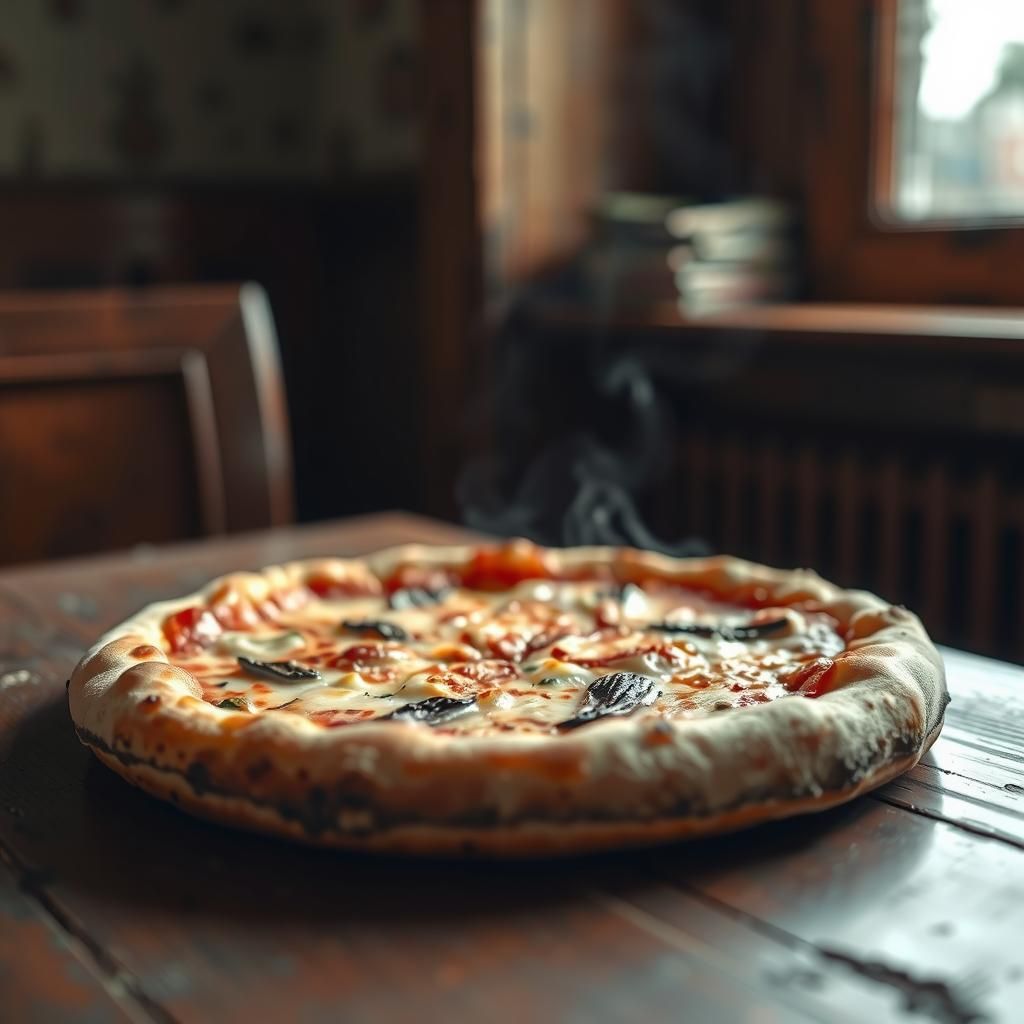 Rustic Pizza Close-Up in Photorealistic Style