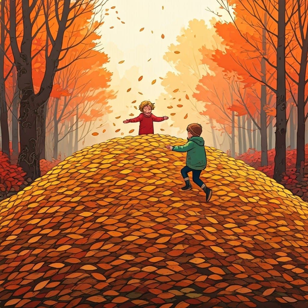 Children Playing in Autumn Leaves, Symbolic Expressionism