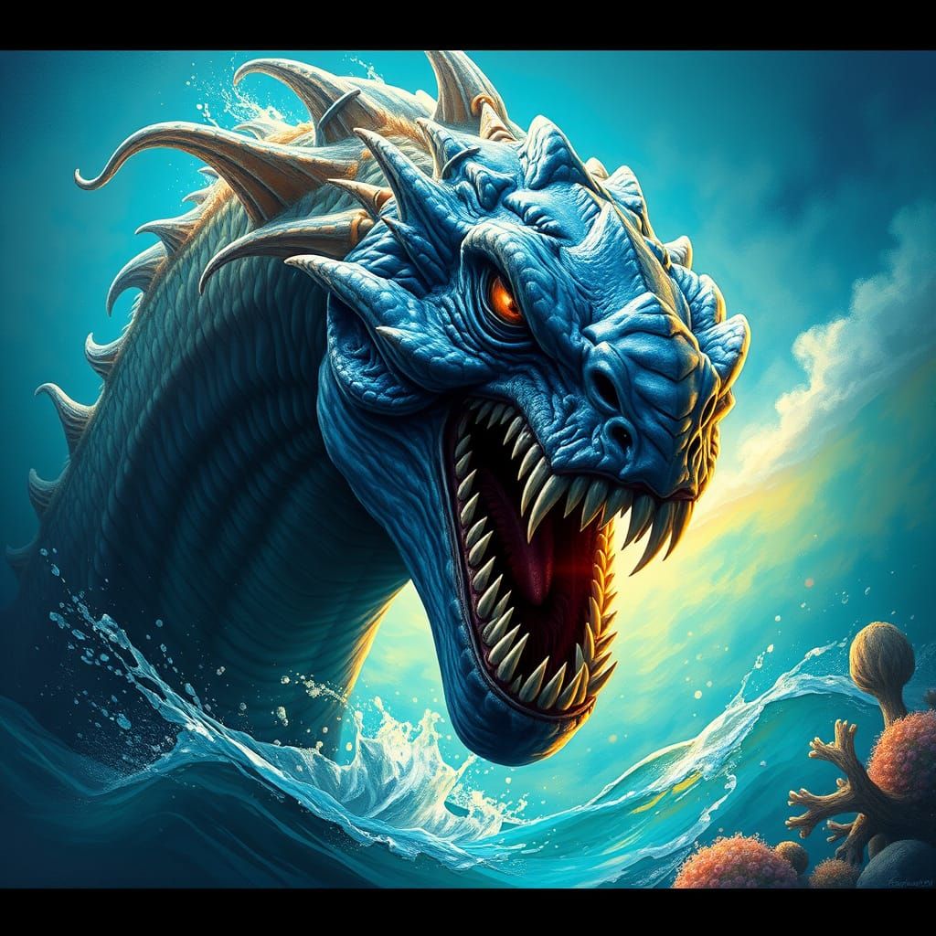 Hyperrealistic Blue Sea Monster Concept Art