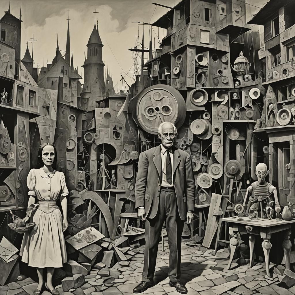 Italian Street Scene in Surrealist Style