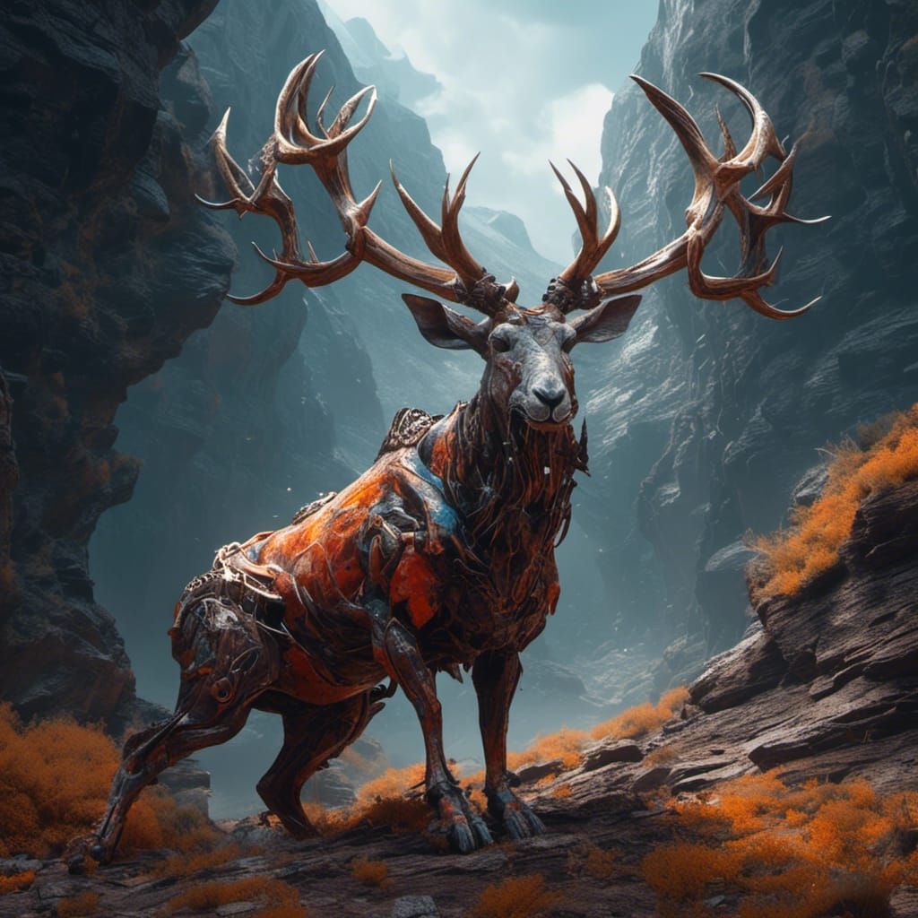 War Jackalope with Massive Horns and Muscles