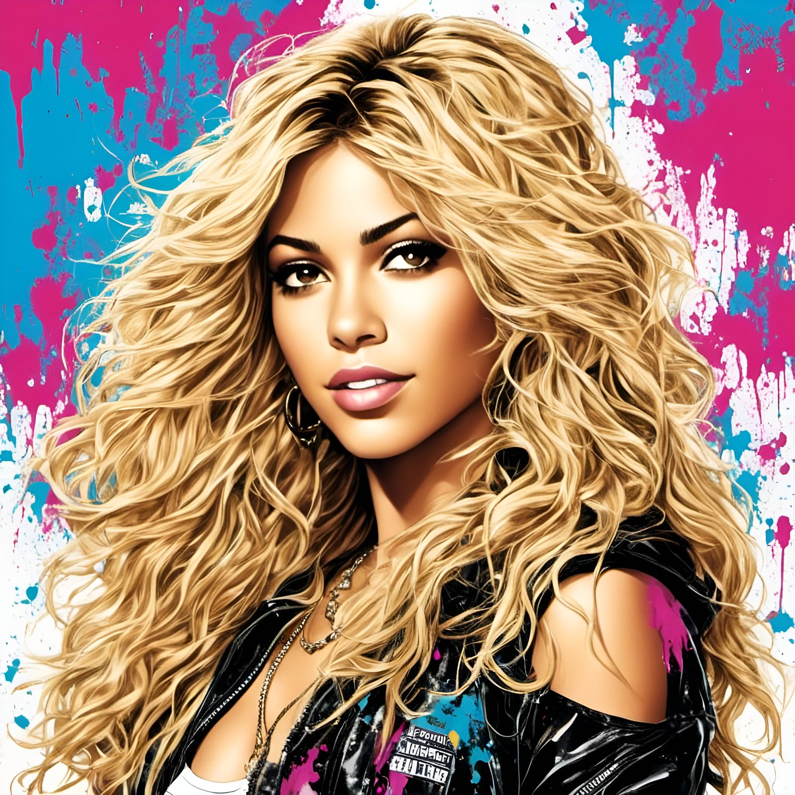 Cartoon Shakira with Splatter Graffiti Background