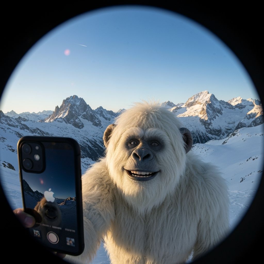 Yeti Selfie in Swiss Alps During Golden Hour