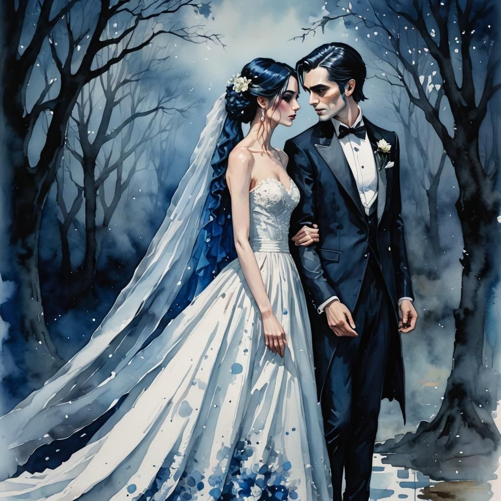 Moody Vampire Wedding in Bleeding Watercolor Style