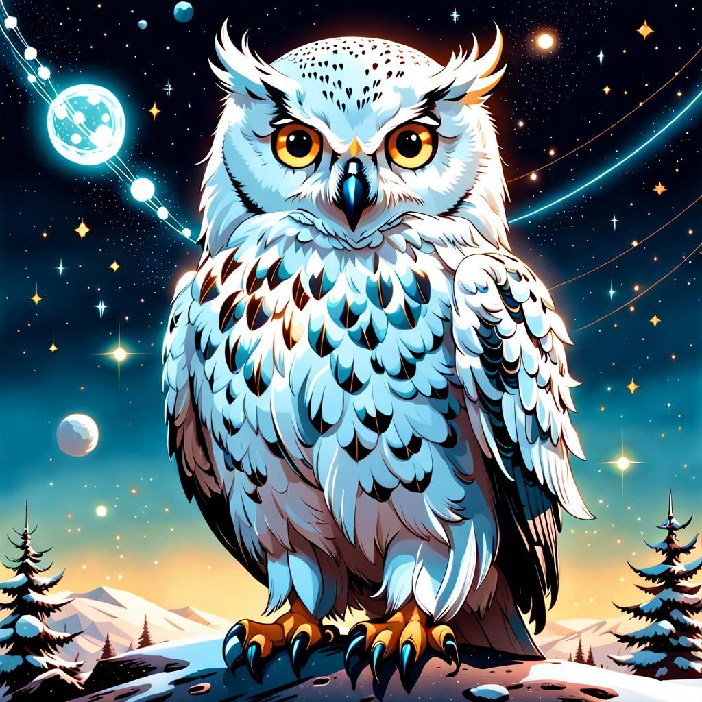 Constellation Snowy Owl in Digital Art Style